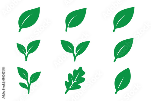 Green leaf ecology nature element vector icon set, Leaf Icon pack, green leaf ecology nature element vector