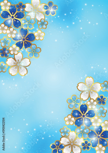 桜ジュエリー、背景、イラスト、青、キラキラ、かわいい、縦