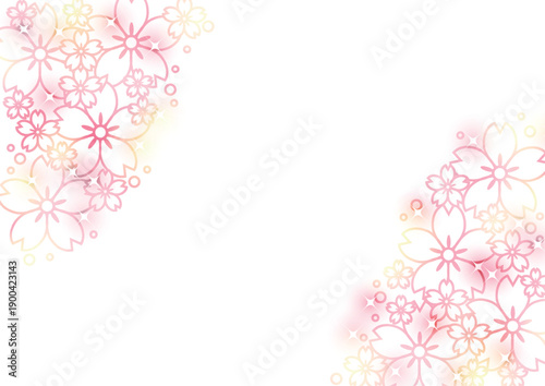 文様桜線画、背景、イラスト、ピンク、キラキラ、かわいい、横