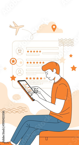 Digital Nomad Planning Adventure Abroad Using Online Travel Reviews