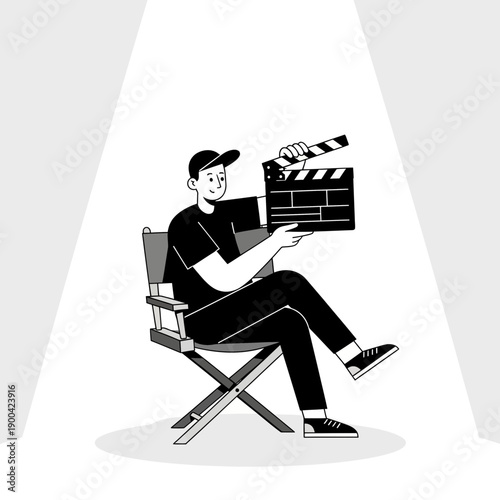 Director On Set: A Modern Illustration Of Filmmaking And Movie Production In Action