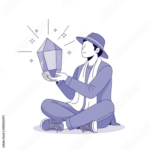 Discovering Luminescent Crystals With A Stylish Adventurer And Magical Aura