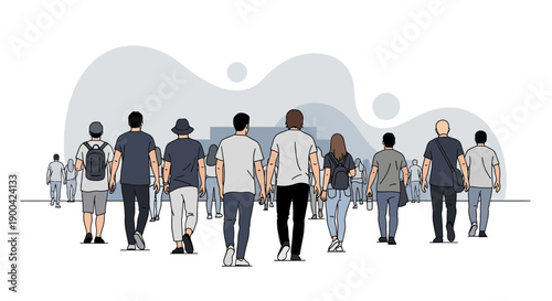 Diverse Group Of People Walking Together In A Minimalist Style