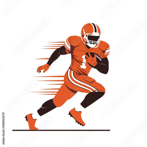Dynamic American Football Player Sprinting With Ball Orange Jersey White Helmet