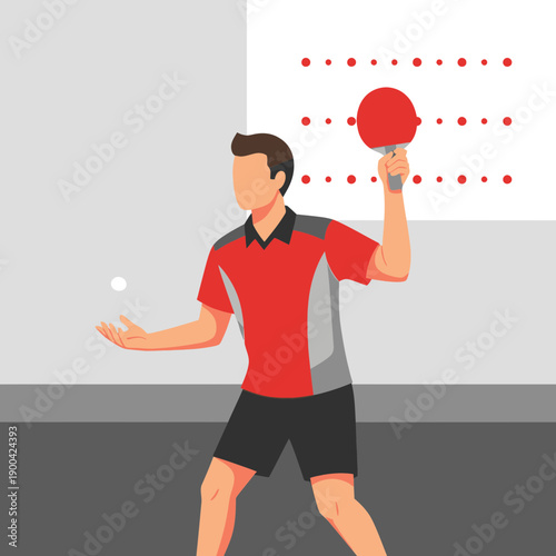 Dynamic Athlete Focused On Serving A Ping Pong Ball With Precision