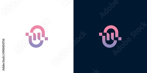 Vibrant abstract letter O logo design featuring contemporary digital pixel elements and a smooth gradient blend of pink and purple, symbolizing connectivity and innovation for modern branding