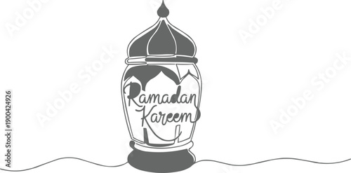described showcases a black and white line drawing of a Ramadan lantern, 