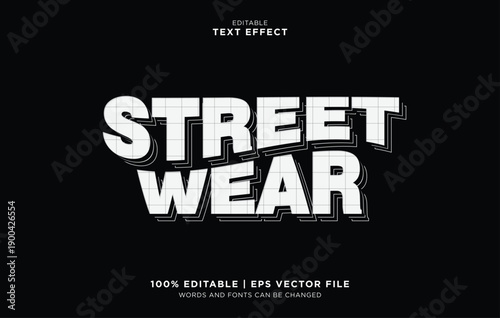 Editable vector street wear text effect with typhography on black