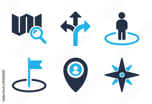 Navigation and Direction icon set. Solid glyph series icons