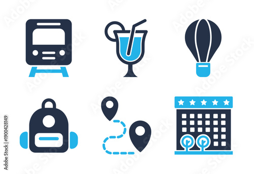 Accommodation and Public Transit icon set. Solid glyph series icons