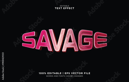 Editable vector typography effect with text 'SAVAGE' in pink