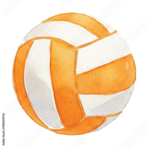 Volleyball Watercolor Illustration for Summer Beach Sport Hobby, Sports Ball Isolated on White Background
