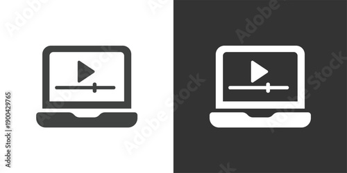 Video Playback on Laptop icon. Solid glyph series icon