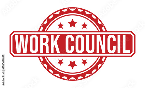 Red Work Council Stamp with Stars and Gear Border white