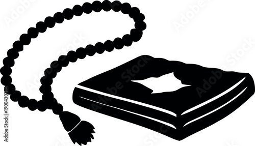 Vector illustration of a Quran and Tasbih silhouette