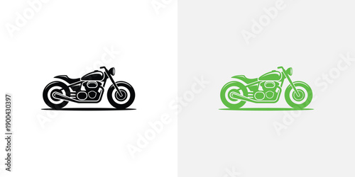 A black and green motorcycle icon with side view and clean design elements