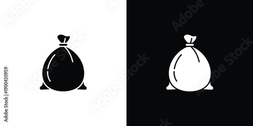 A black and white illustration of two money bags on contrasting backgrounds for design use