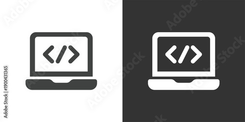 Programming on Laptop icon. Solid glyph series icon