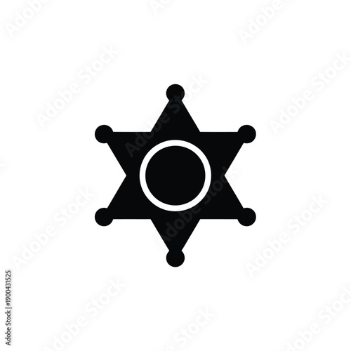 A black sheriff badge icon with a white circle in the center on a white background