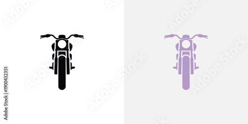 A purple silhouette of a motorcycle with a round headlight and handlebars