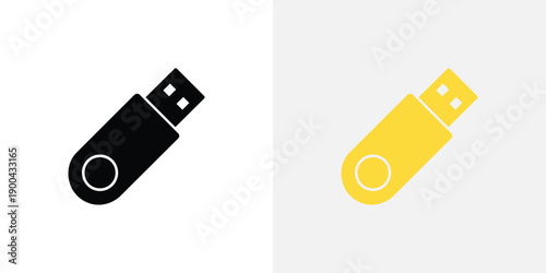 A yellow USB flash drive on a white background for data storage and transfer needs
