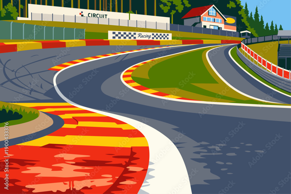Naklejka premium Racing circuit track illustration in curved road