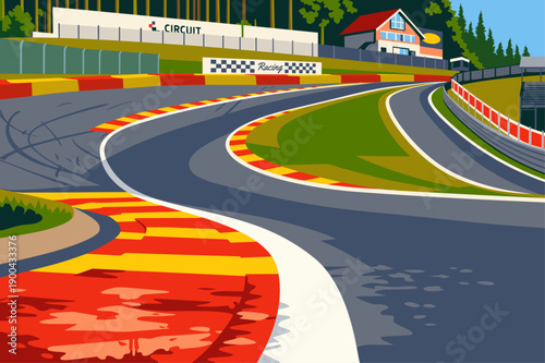 Racing circuit track illustration in curved road