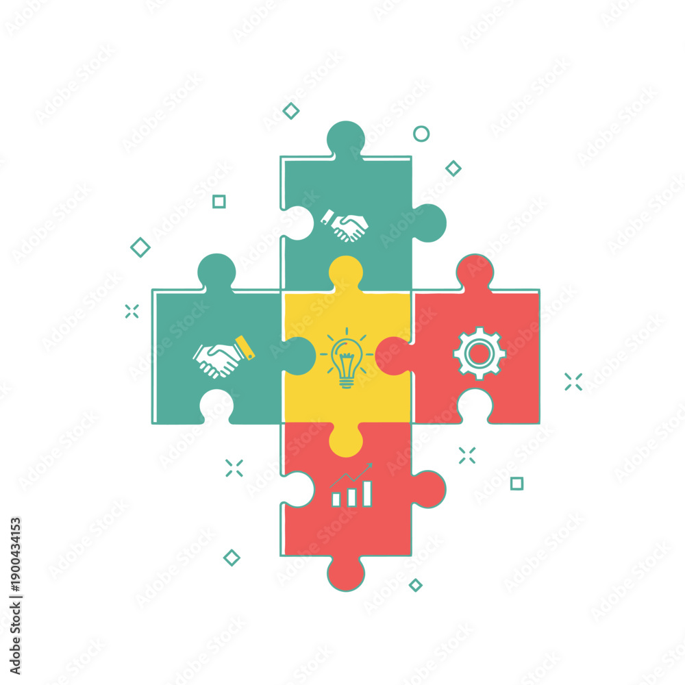 Naklejka premium Business Solution Puzzle: Teamwork, Idea, Strategy, Success