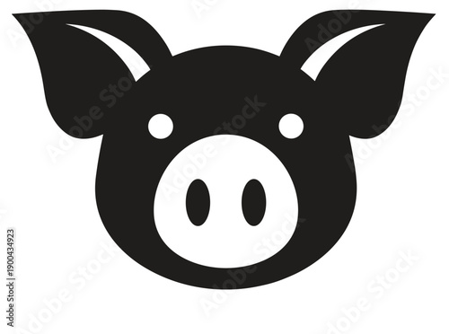 Minimalist pig head logo vector, black and white swine icon, simple farm animal mascot, hog face silhouette, livestock brand mark, organic meat sign.