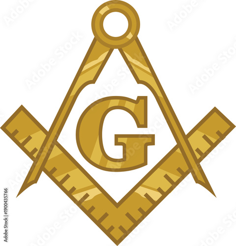 Masonic Freemasonry Emblem in Golden Line art Style. Editable Clip Art.