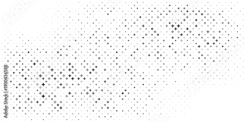 Vector illustration, abstract halftone backdrop in white and black tones in pop art style, monochrome geometric background with pluses