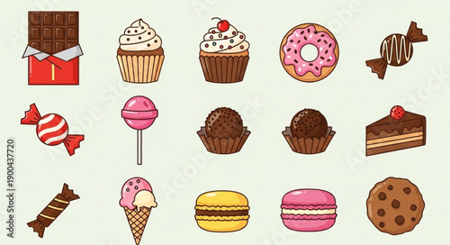 Assortment of Delicious Sweet Desserts and Candies Collection.