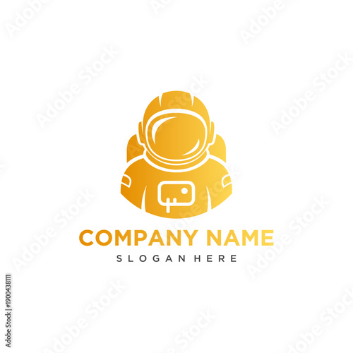 Astronaut Orange Space Exploration Hero Logo. Vector Logo Design.