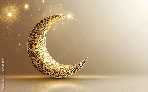 Eid mubarak and a crescent moon , create a festival environment