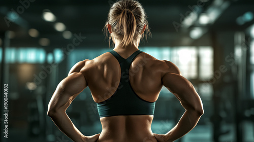 a woman in a gym room with her back to the camera