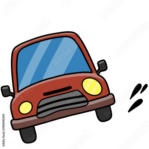 Cute Cartoon Red Car Driving Fast