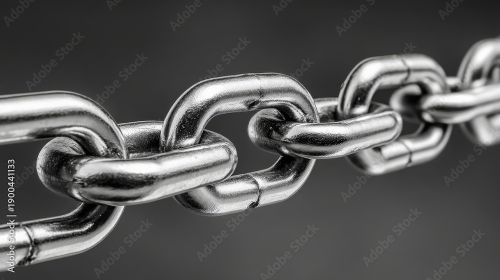 Fototapeta premium Detailed Close-up of a Polished Metal Chain Showing Interlocking Links and Industrial Strength