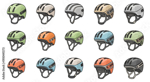 Collection of Various Colored Bike Helmets.