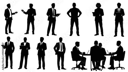 Business people, office workers, corporate silhouettes, professional icons, black and white