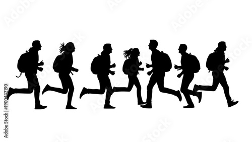 Running silhouettes, people jogging, fitness icons, black vector graphics, athletic illustrations