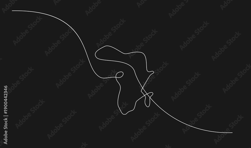 Obraz premium Minimalist Continuous Line Art Map of Africa on Black Background