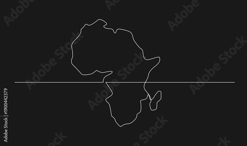 Minimalist line art Africa map with central horizontal line on black background