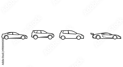 Four different car outlines shown side by side.