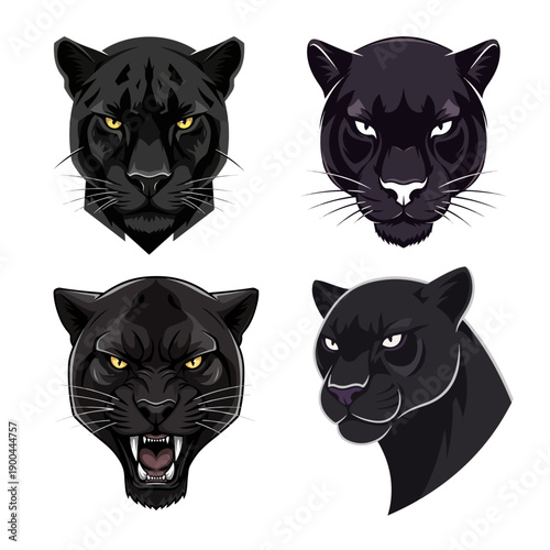 Vector Black Panther and Puma Mascot Head Set with Fierce Expressions