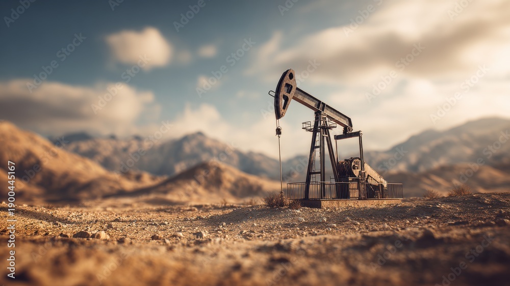 Fototapeta premium Oil Gas industry pumpjack operating in oil field moving on blurred background 