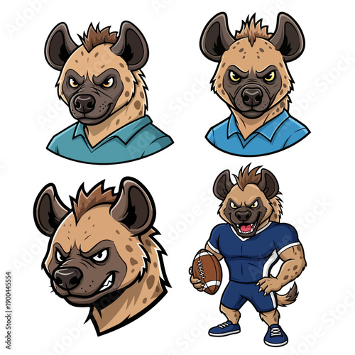 Vector Hyena Mascot Set with Spotted Fur Patterns and Athletic Football Persona