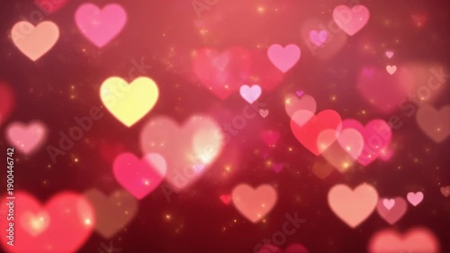 Romantic red and pink glowing heart shapes with sparkling lights for love and Valentine backgrounds