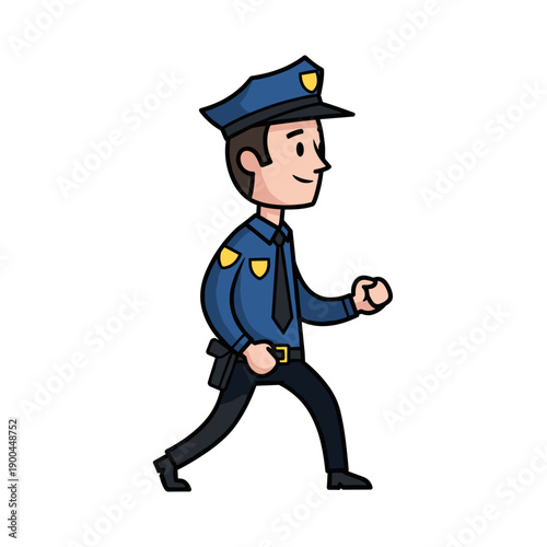 Walking Police Officer Side View Cartoon