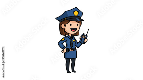 Cartoon Police Officer Holding Walkie Talkie