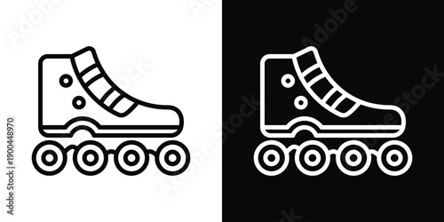 Rollerblades Icon White And Black Background Style